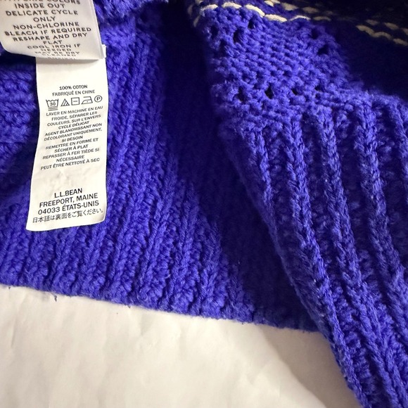LL Bean Signature Fair Isle Knit Cardigan Blue Geometric Pattern Women L Cottage - Picture 3 of 7